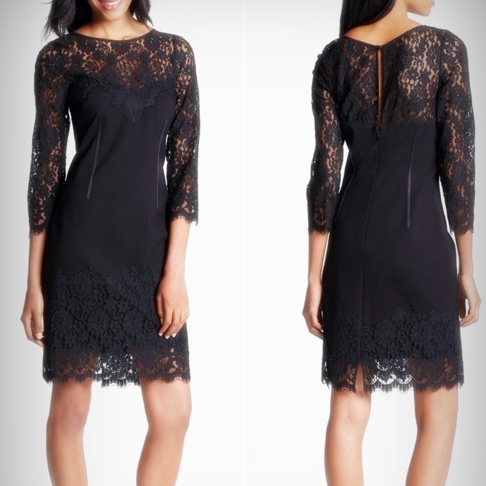 AIDAN MATTOX Black Lace Ponte Sheath Dress 2